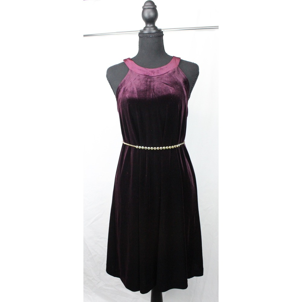 Betsey Johnson Plum Velvet Halter Neck A-Line Cocktail Dress Size 6 Burgundy